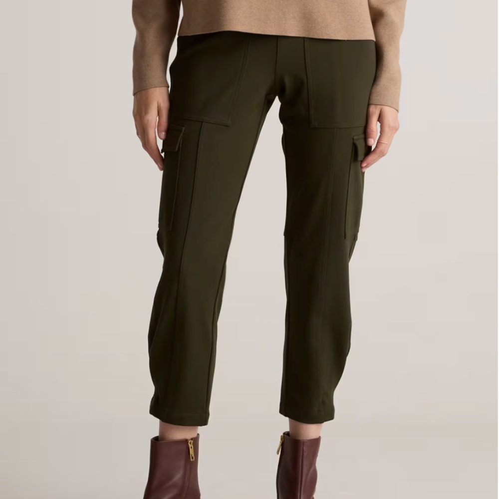 Quince Ultra Stretch Ponte Tapered Cargo Pants Olive Green Women's Size Large